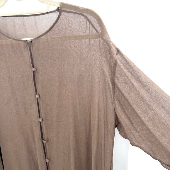 Vintage Custom Asian Style Sheer Taupe 100% Silk Jacket Lagenlook Womens XL - Picture 3 of 5